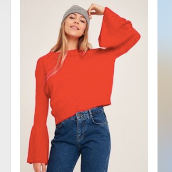 subdued Tops - Subdued Red Wide/Bell Sleeve Sweater